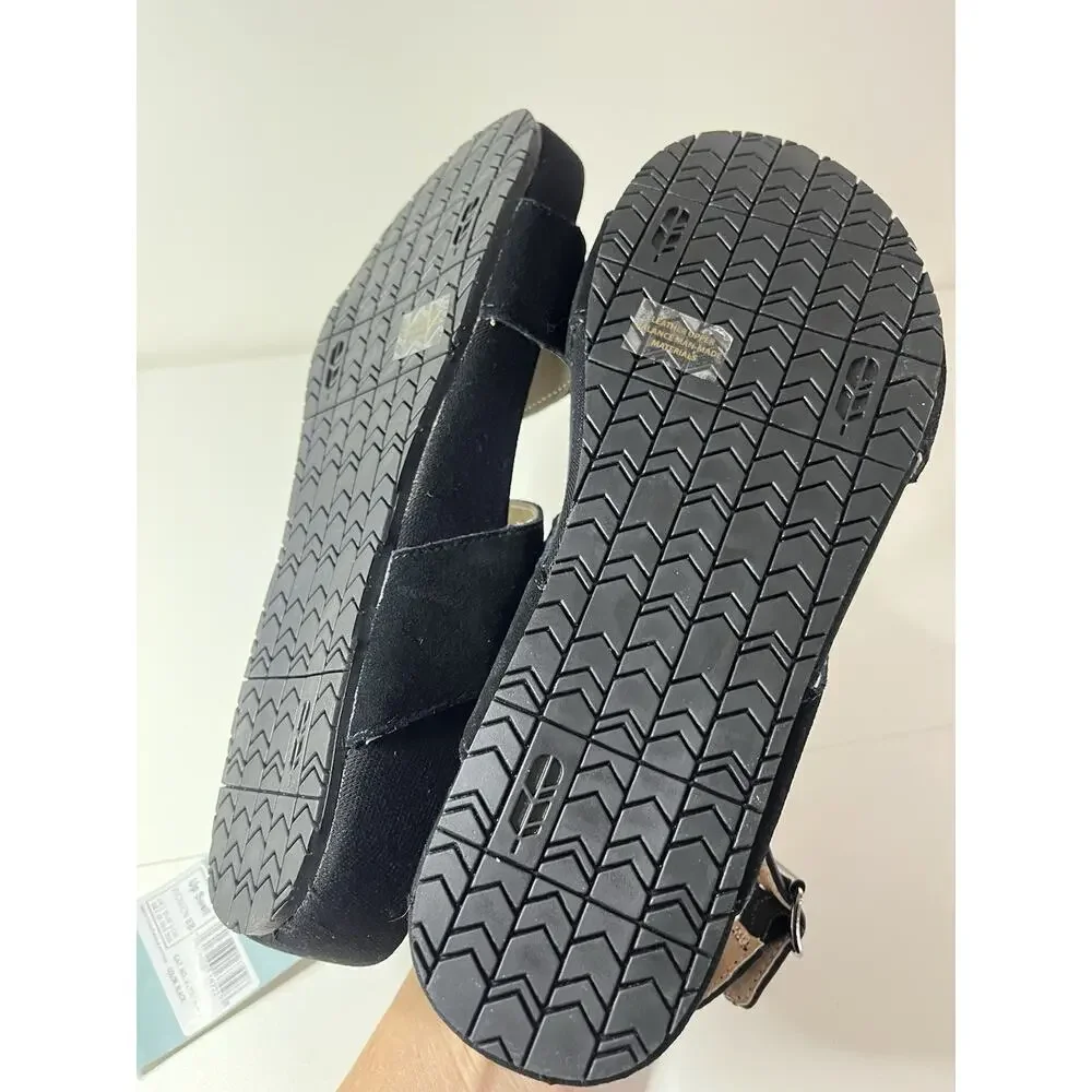 NOWB REVITALIGN Women's Adjustable Strappy Sandal Wedge Black Size 8B Chunky New